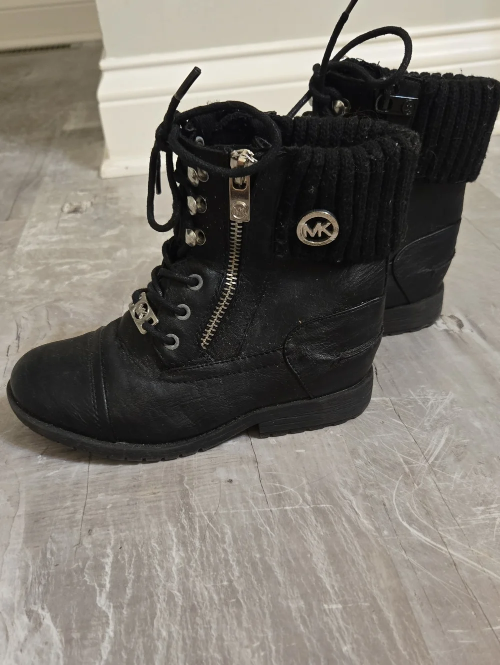 Michael Kors Black Lace-Up Leather Combat Ankle Boots with MK Hardware